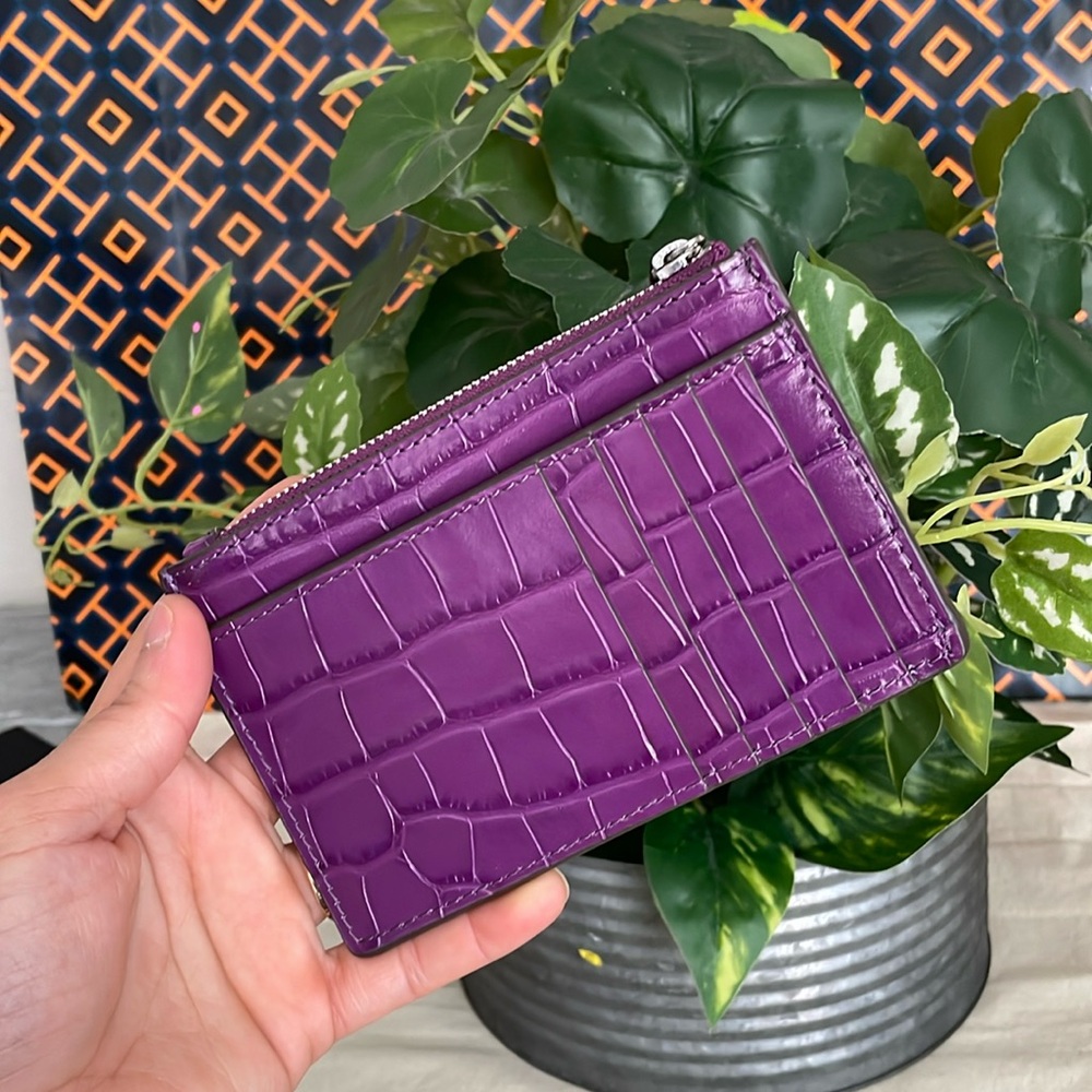 New✨ tory burch britten embossed zip card case wild thistle - Picture 5 of 12